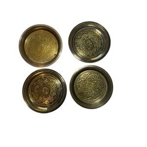 Vintage Silver Plated over Brass Set of 4 Coasters Trinket Trays
